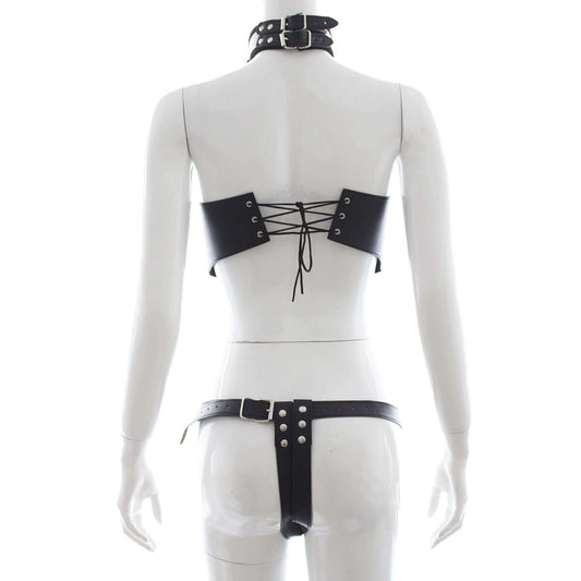 Black Leather Neck Ring Suit