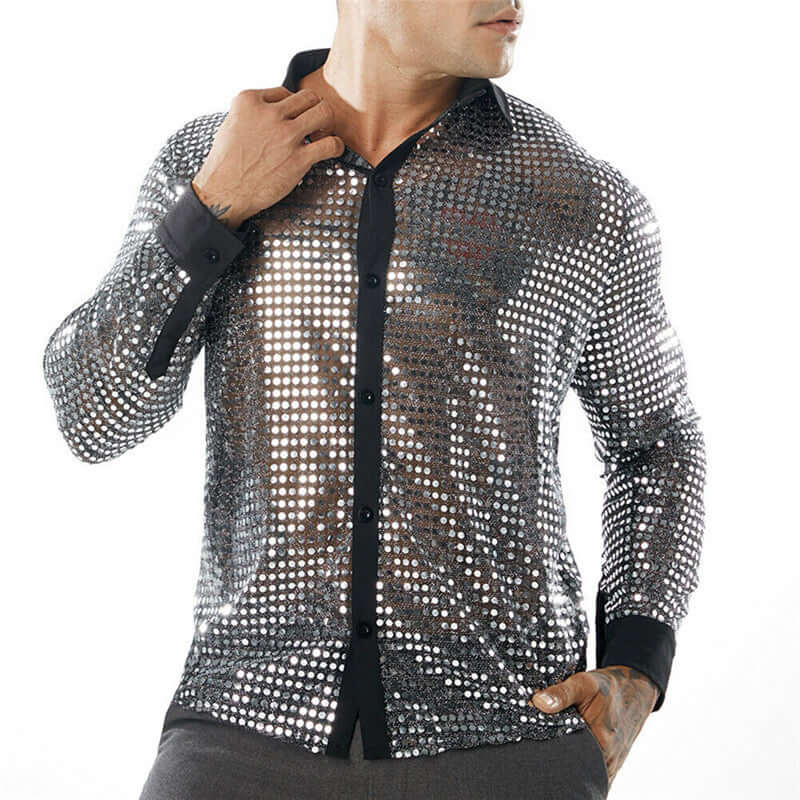 Flashy Polka Dot Long Sleeve Button Down