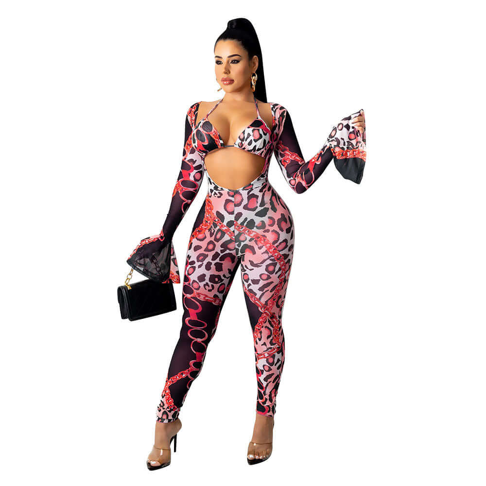Tight Mesh Leopard Suit