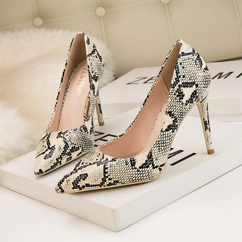 Snake Pattern Pointed Thin High Heels