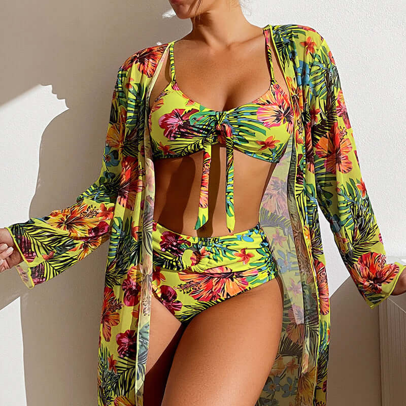 Tropical Plant Swimsuit with Cover