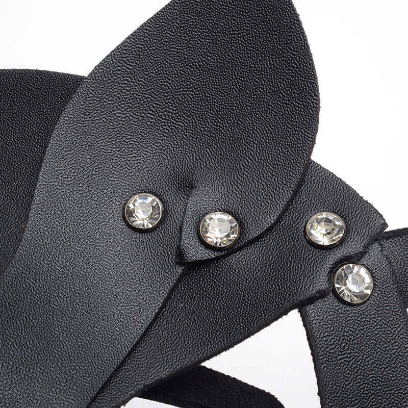 Black Leather Rivet Mask (Stud or Rhinestone)