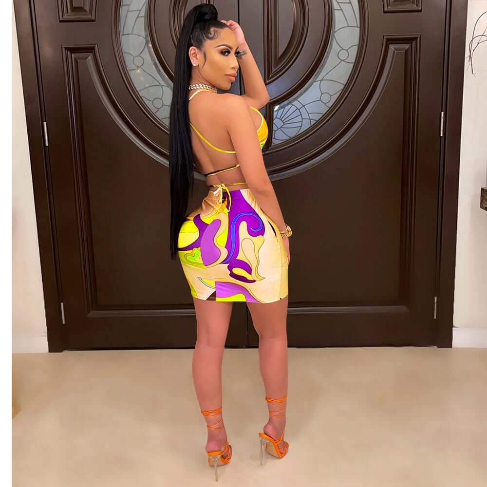 Printed Halter Two-Piece Dress