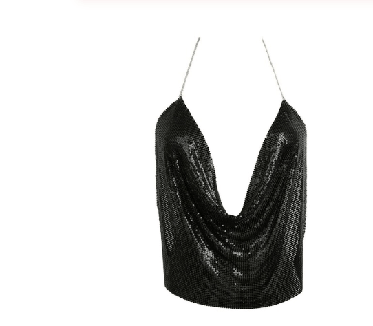 Low-cut, Backless, Black Metallic Top