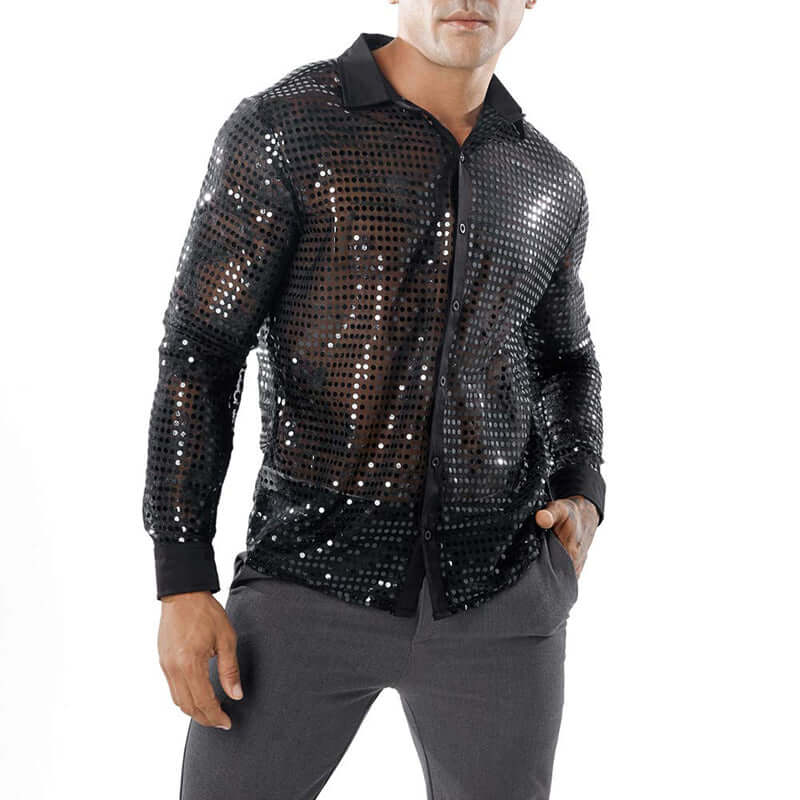 Flashy Polka Dot Long Sleeve Button Down