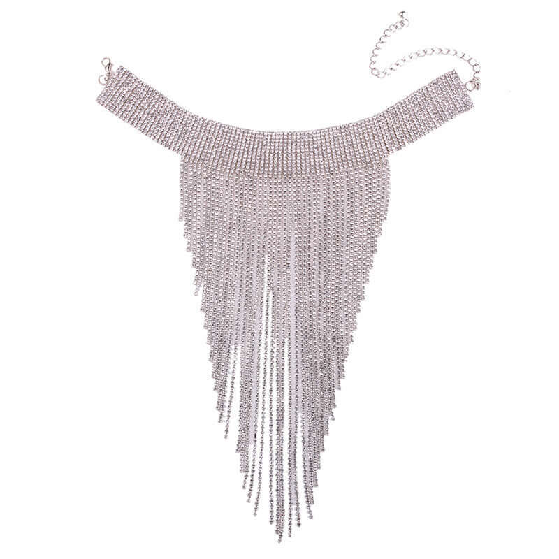 Long tassel Rhinestone necklace (Rose and Silver)