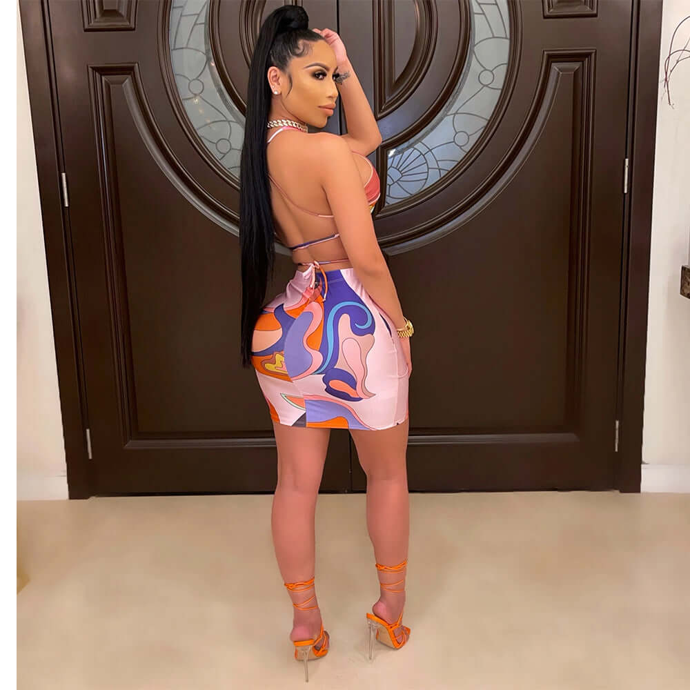 Printed Halter Two-Piece Dress