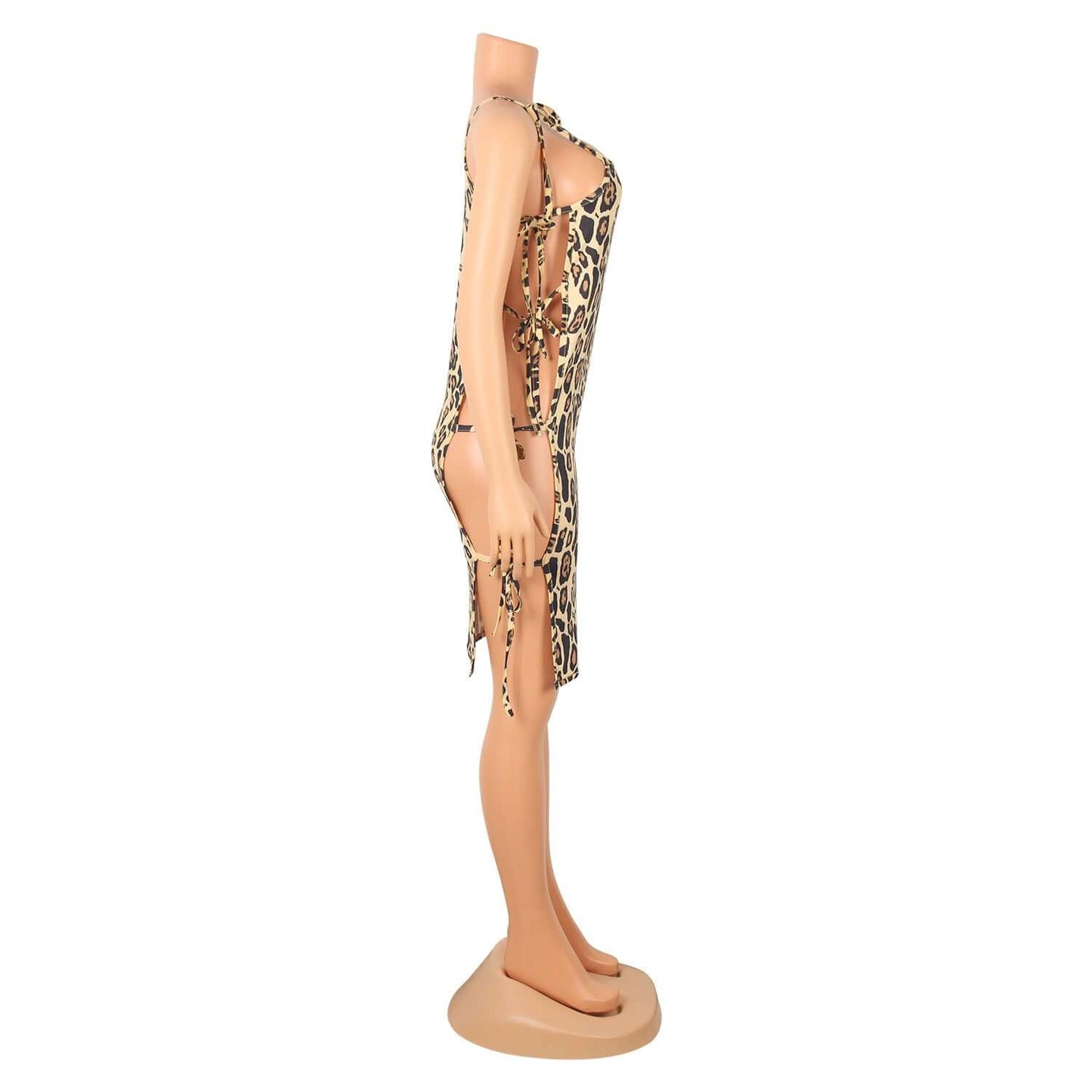 Leopard Sling Stitching Side Tie Dress