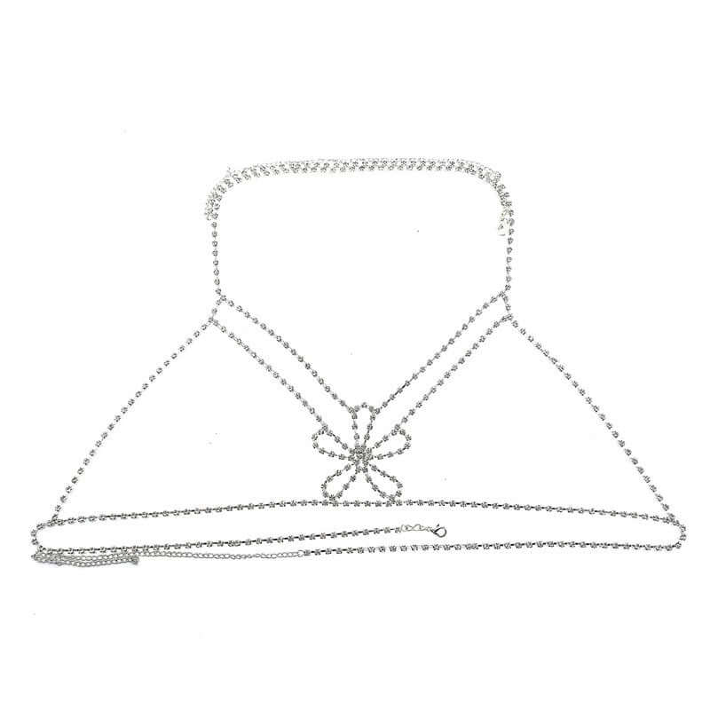 Floral Pattern Rhinestone Chest Chain
