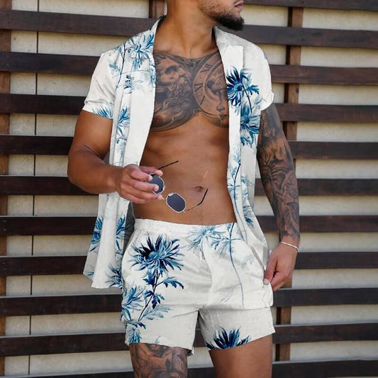 Blue Palm Shorts and Short Sleeve Suit