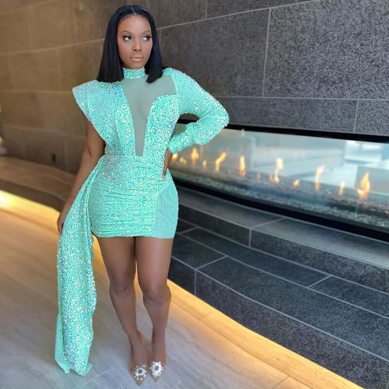 Deep V dress with side tail
