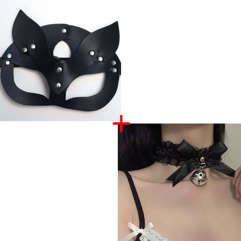 Black Leather Rivet Mask (Stud or Rhinestone)