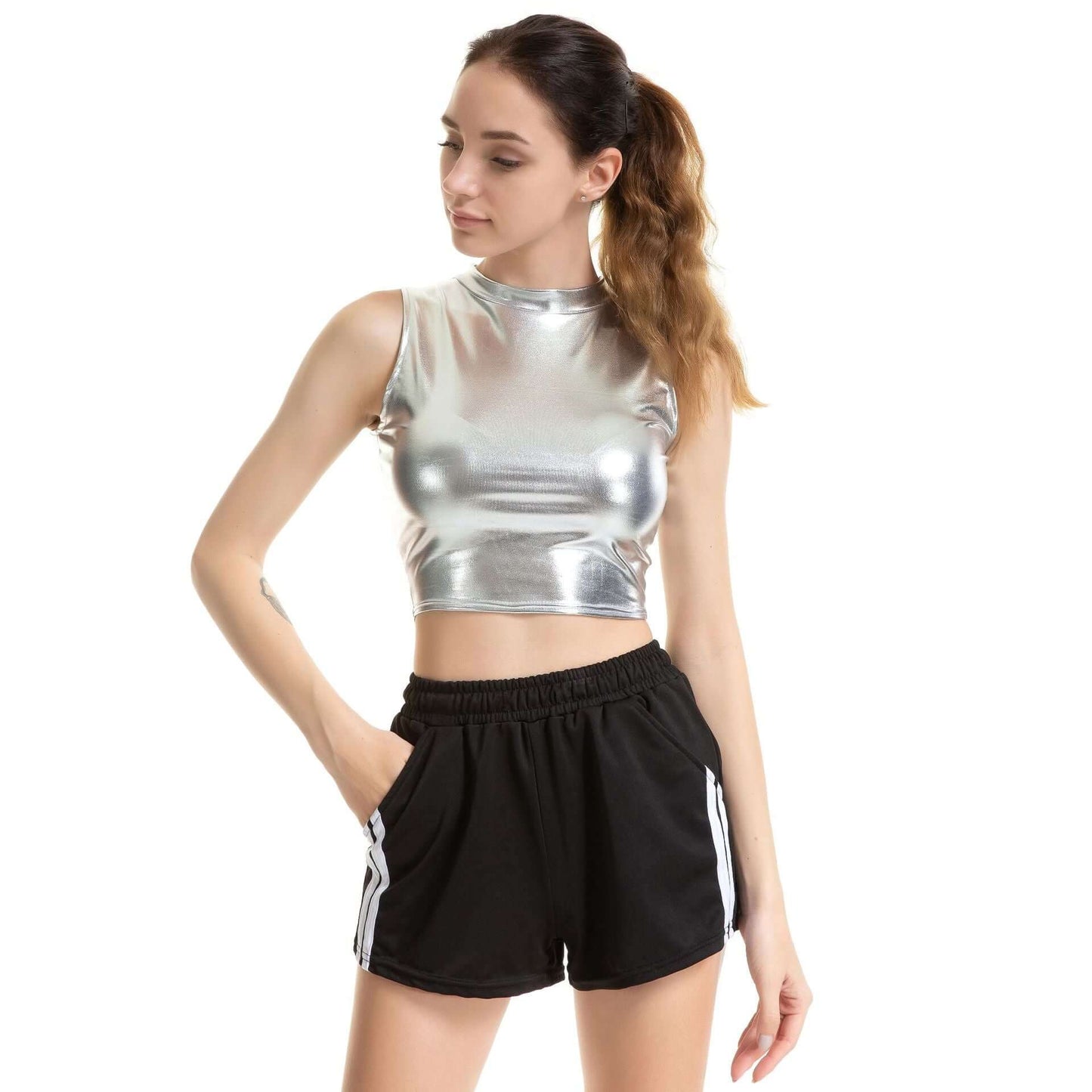Metallic Turtleneck Sleeveless Top