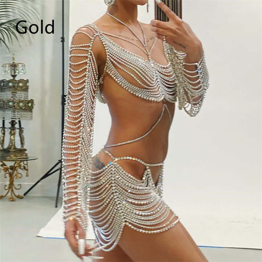 Gold or Silver Rhinestone Body Chain (Set or Separate)