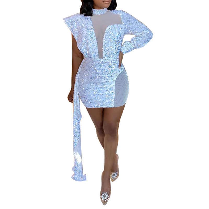 Deep V dress with side tail