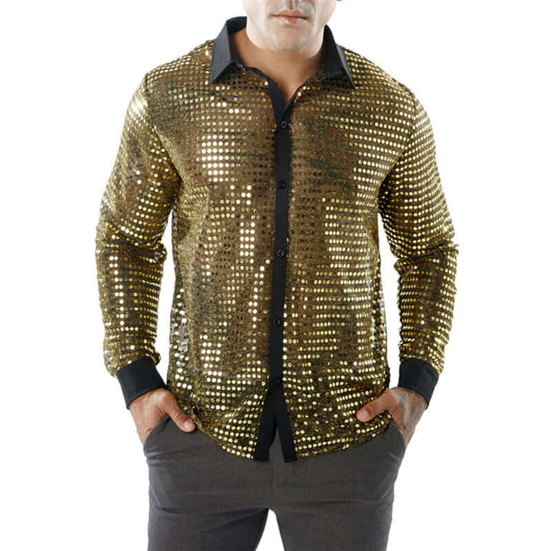 Flashy Polka Dot Long Sleeve Button Down