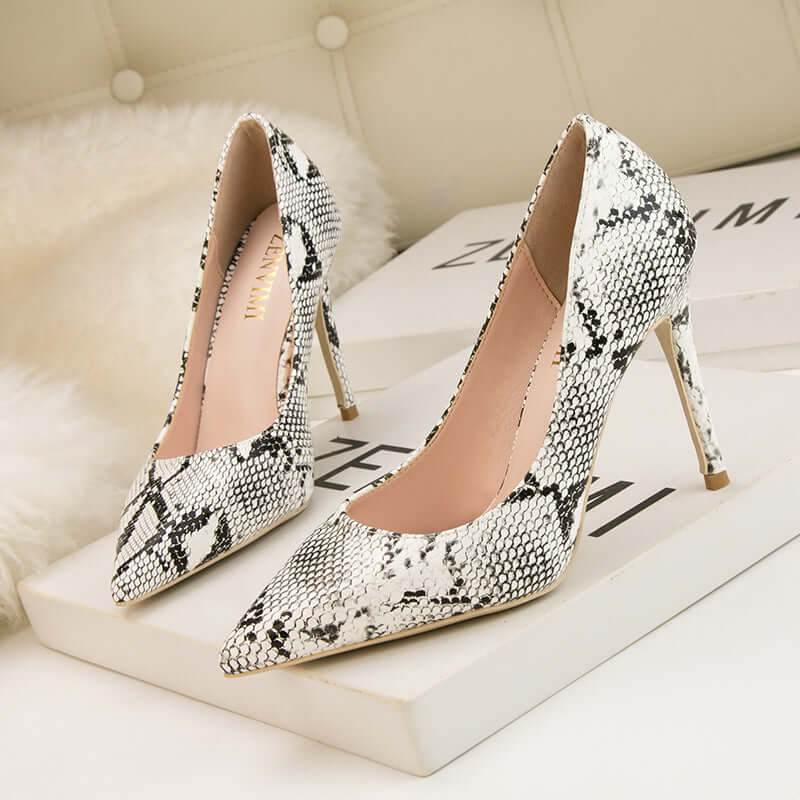 Snake Pattern Pointed Thin High Heels