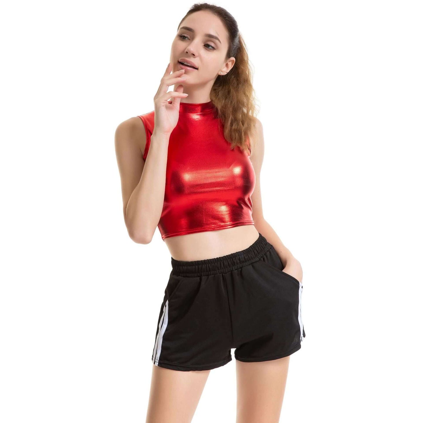Metallic Turtleneck Sleeveless Top