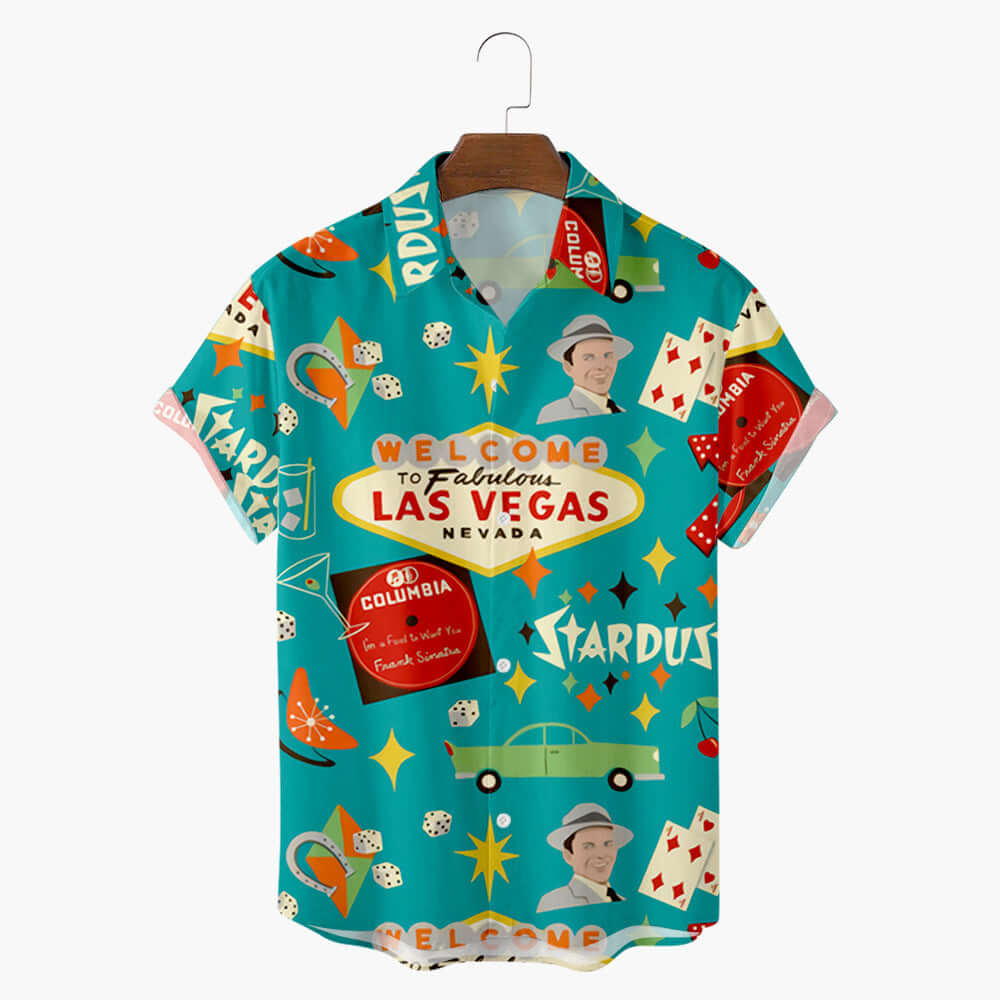 Men's Printed Short-sleeved Button Shirt
