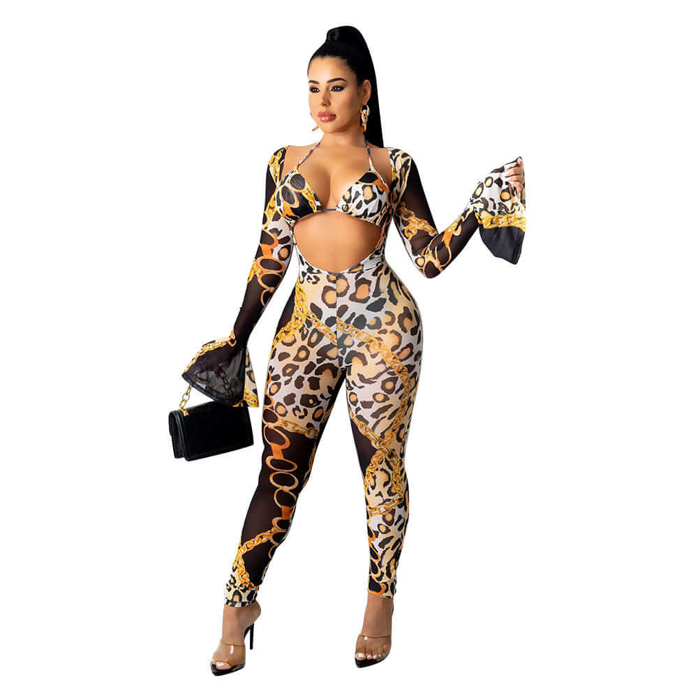 Tight Mesh Leopard Suit