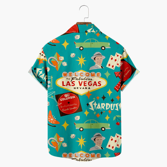 Men's Printed Short-sleeved Button Shirt