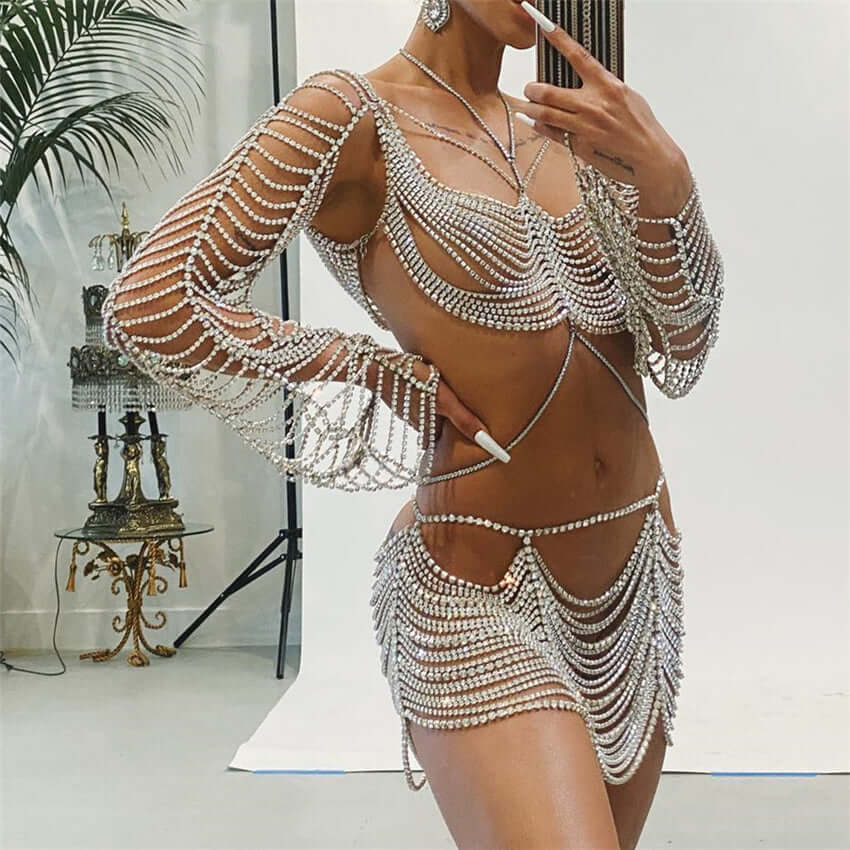 Gold or Silver Rhinestone Body Chain (Set or Separate)