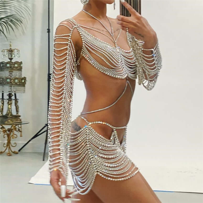 Gold or Silver Rhinestone Body Chain (Set or Separate)
