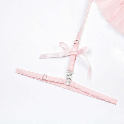 Pink Pleated Mesh Lingerie Set