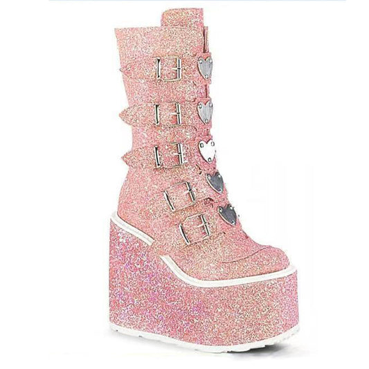 Pink Glitter Bomb Festival Platform Boots