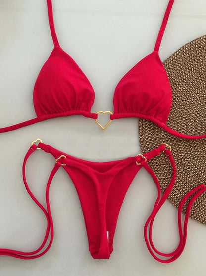 Heart Of Gold Bikini Suit Low Waist Lace-up