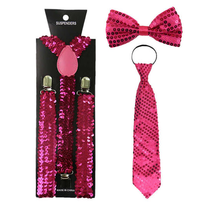 Sequins Suspenders Bow Tie and Tie Three-piece Set