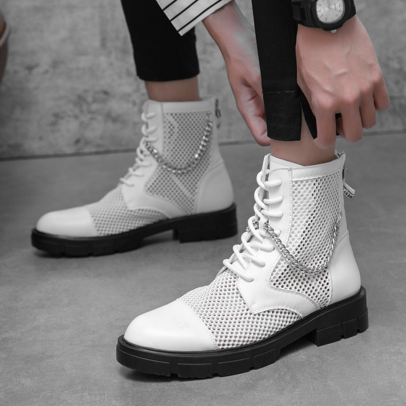 Mesh Leather Ankle Boots