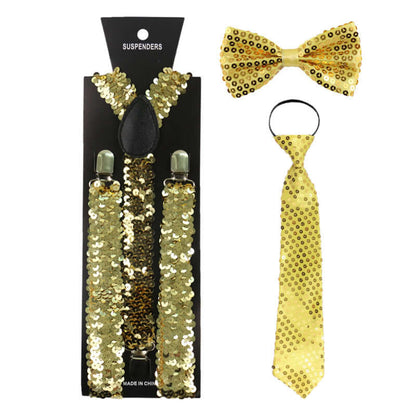 Sequins Suspenders Bow Tie and Tie Three-piece Set