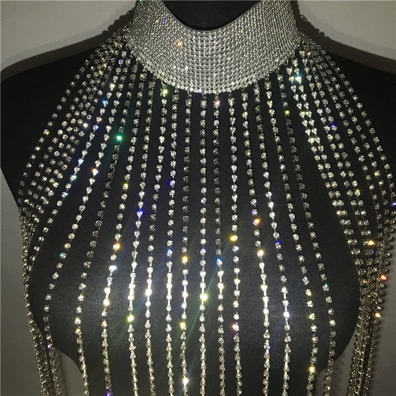 Rhinestone Tassel Neck Collar