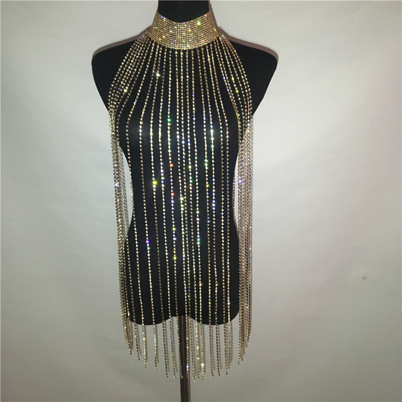 Rhinestone Tassel Neck Collar