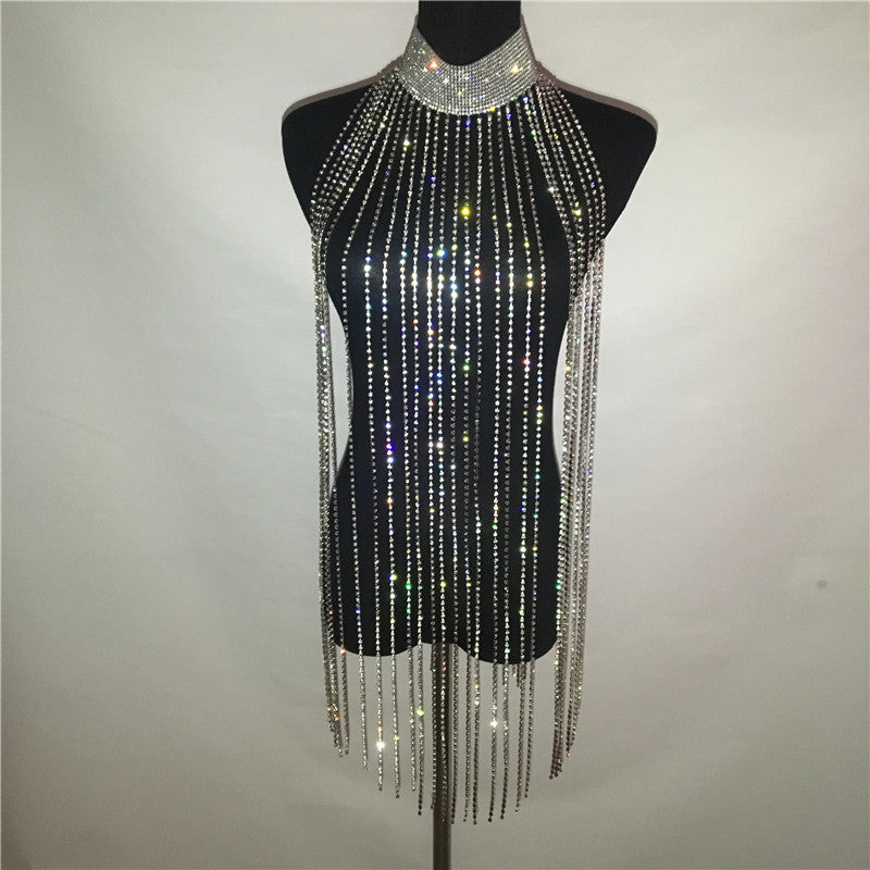 Rhinestone Tassel Neck Collar