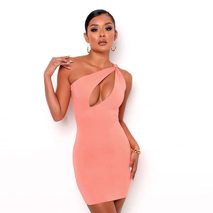 Open Bust Cross Shoulder Cocktail Dress