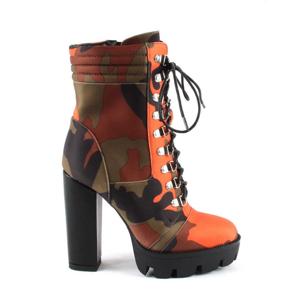 Blaze Camo Thick Heel Boots