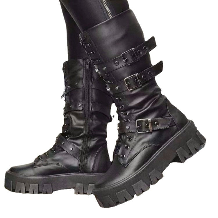 Combat Style Mid Calf Festival Boots