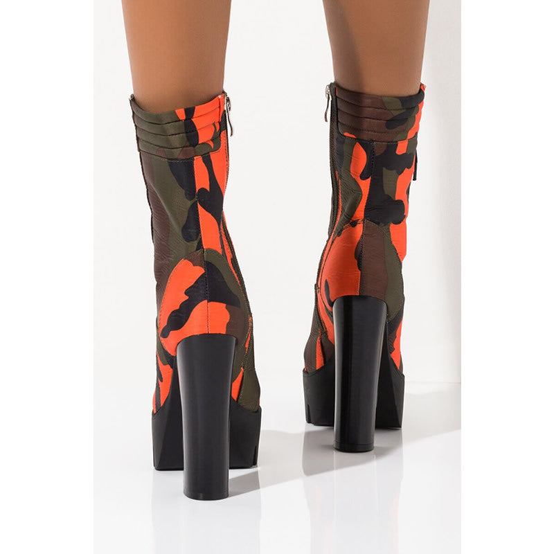 Blaze Camo Thick Heel Boots