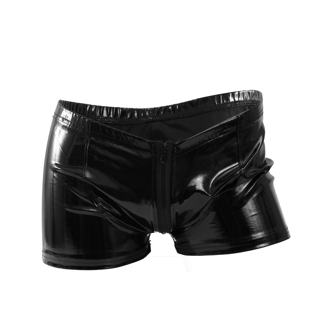 PU Zip Front Leather Shorts