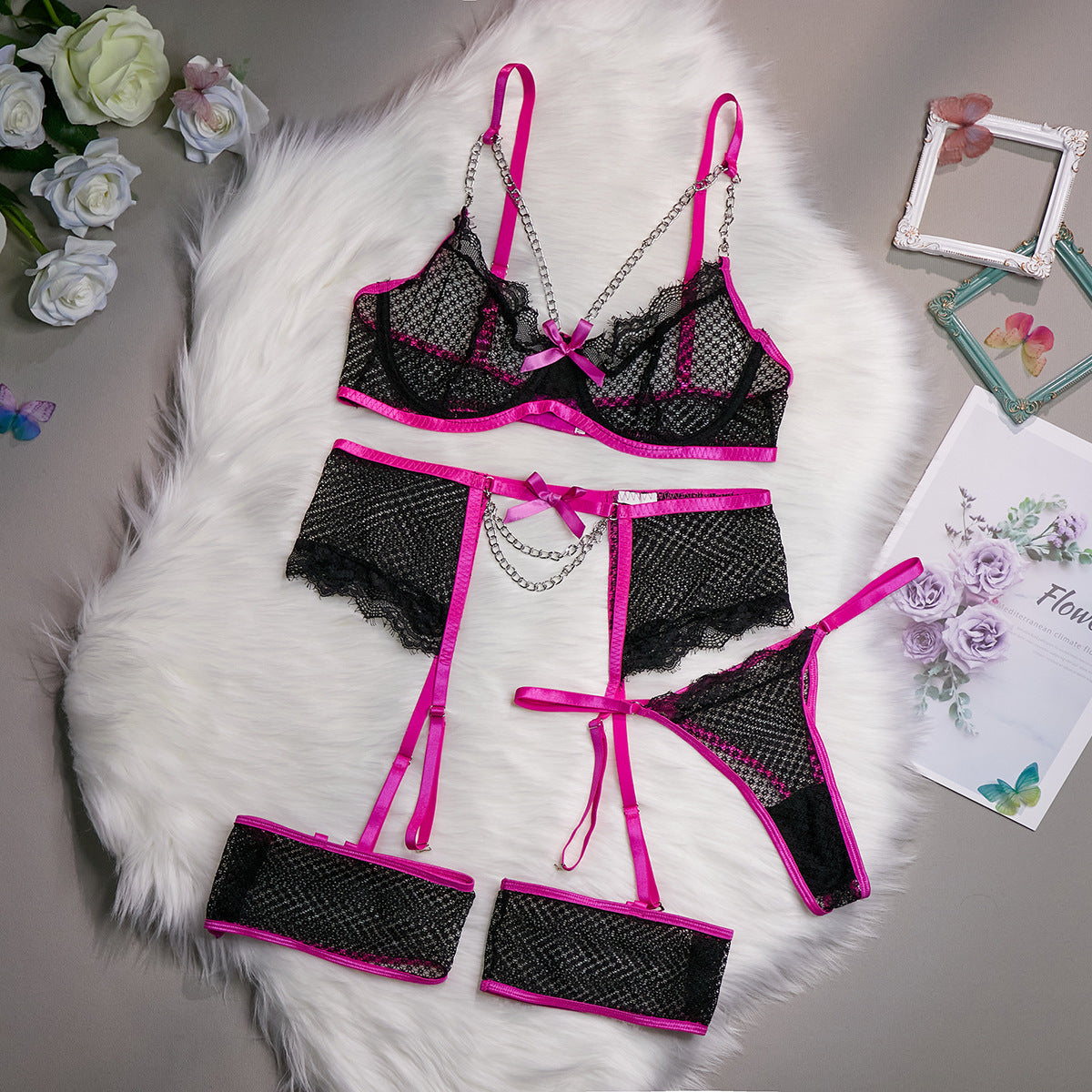 Mesh Illusion Butterfly Four-piece Set