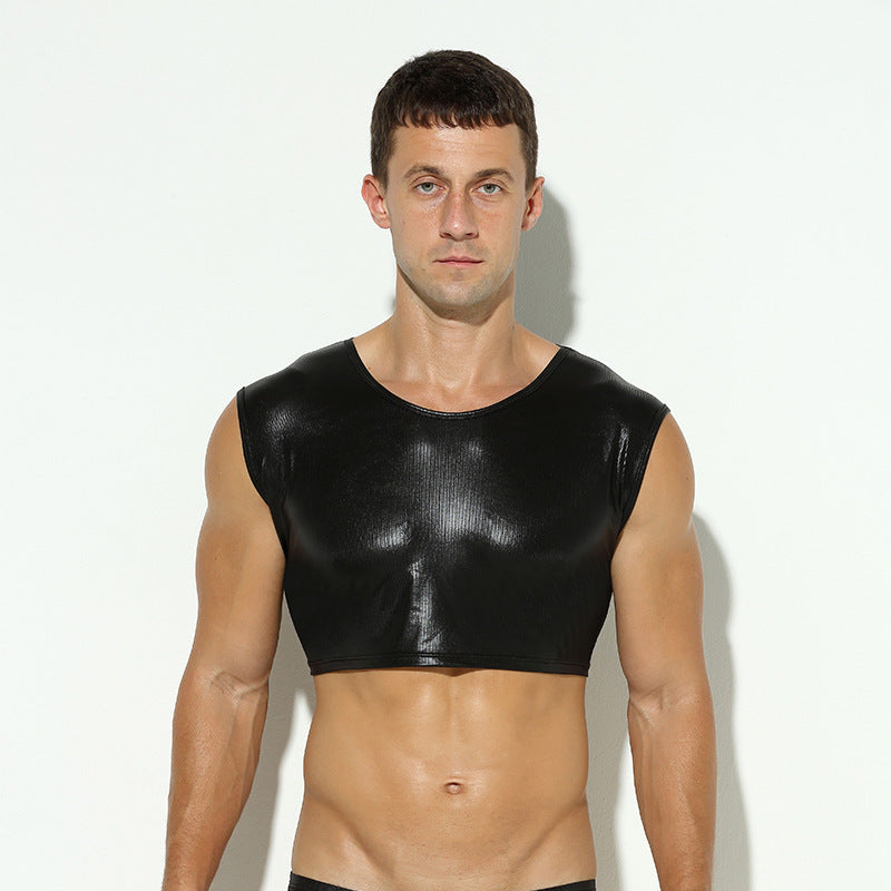 Faux Leather Round Neck Festival Crop