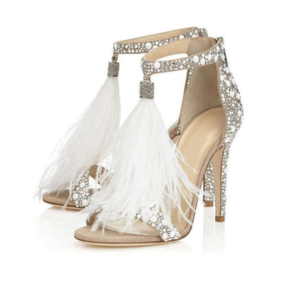 Feather Tassel Rhinestone Heels