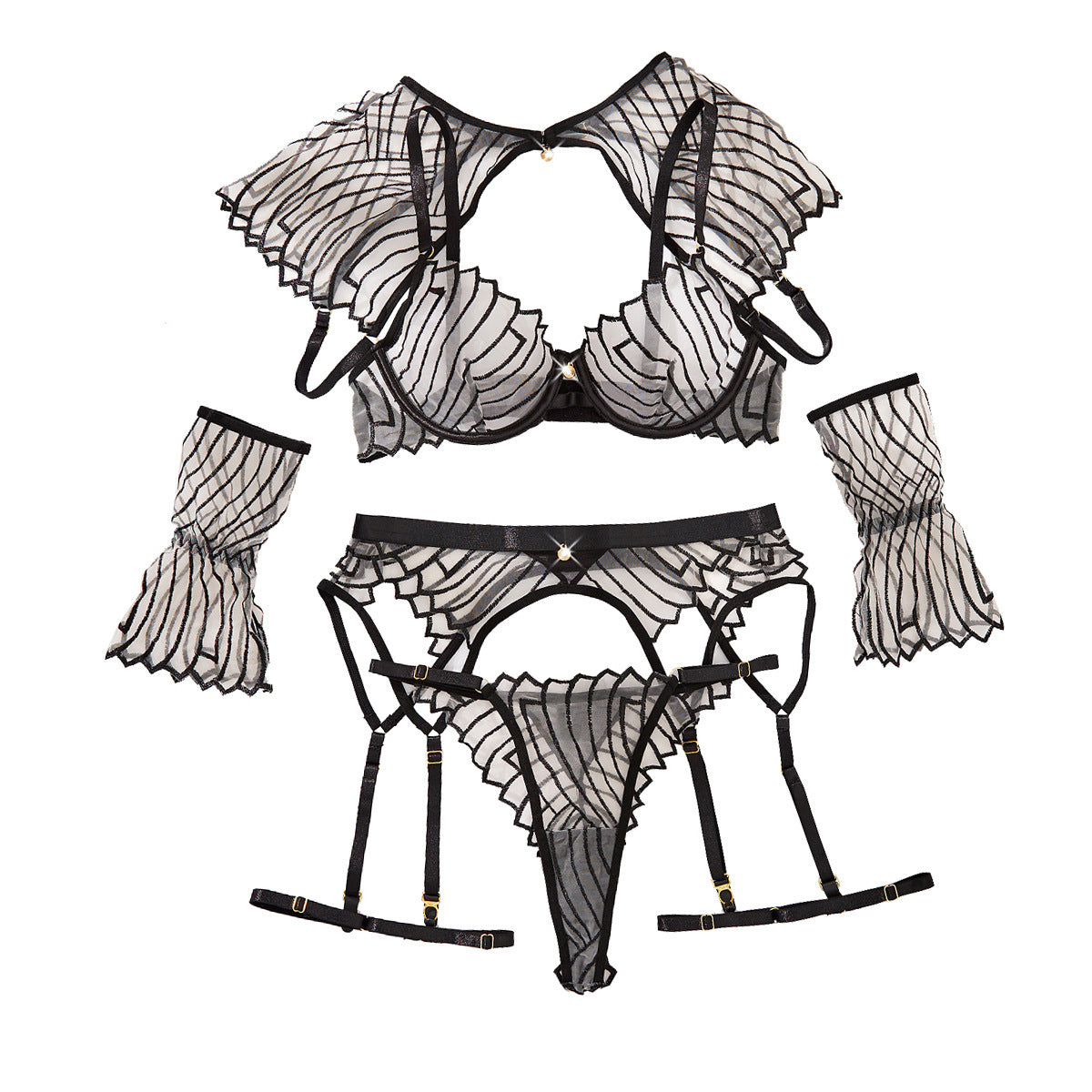 Geometrical Lingerie Set with Shawl