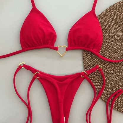 Heart Of Gold Bikini Suit Low Waist Lace-up