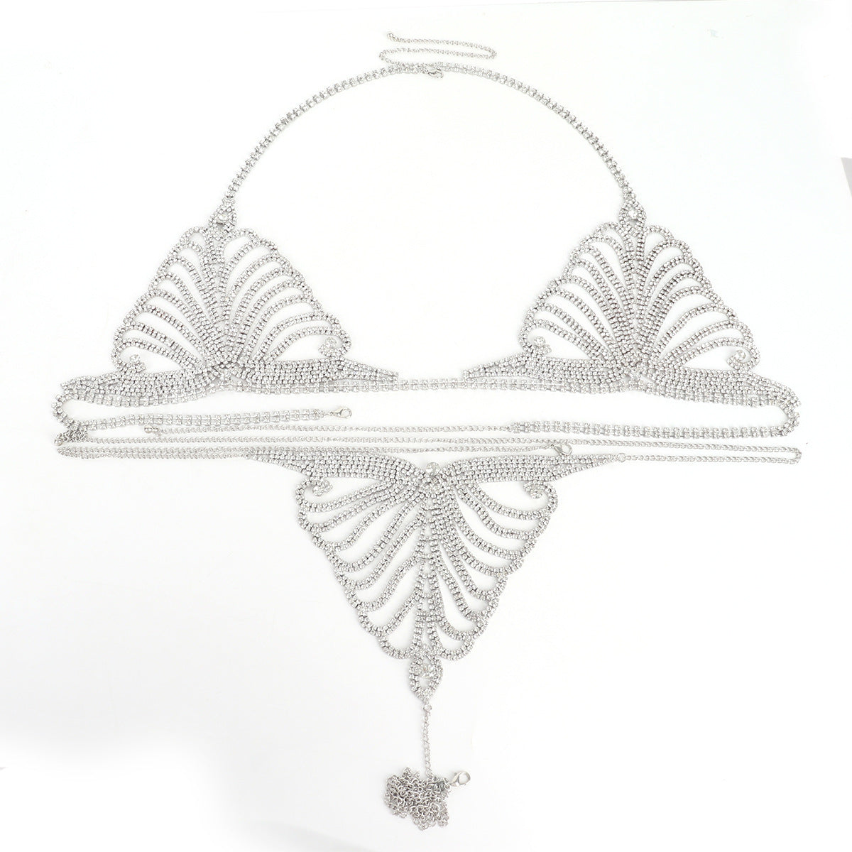 Dazzling Butterfly Rhinestone Body Chain Bra & Thong Set