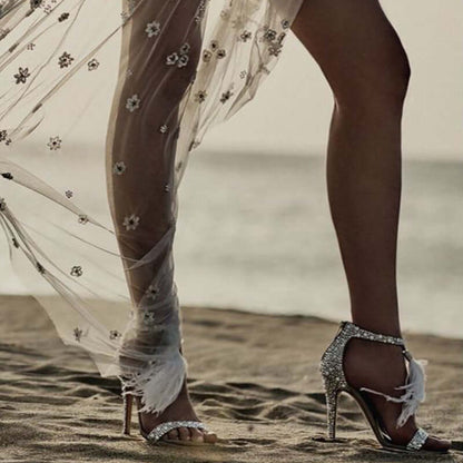 Feather Tassel Rhinestone Heels