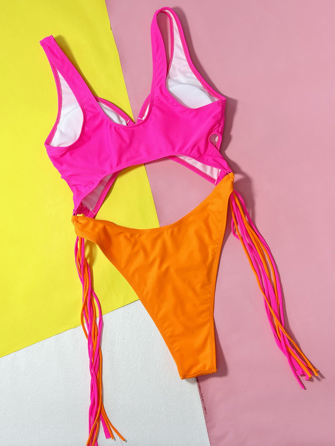 Retrowave Steel Ring Tassel Bikini One-piece Swimsuit