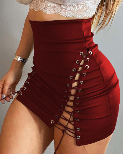 High Waist Side Lace-up Skirt